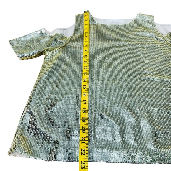 Boston Proper Sequin Top Swifty Open Shoulder  Size XS Gold Champagne Party - Picture 12 of 12